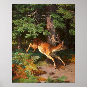 Cute Red Deer In The Forest Poster