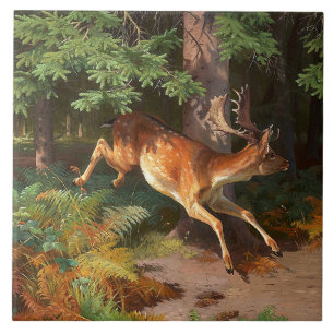 Cute Red Deer In The Forest Tile