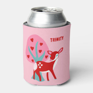 Cute Red Deer Valentine's Day Personalized Can Cooler