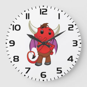 Cute Red Devil Character Thinking Mischievous Large Clock