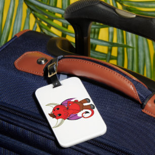 Cute Red Devil Character Thinking Mischievous Luggage Tag
