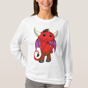 Cute Red Devil Character Thinking Mischievous T-Shirt
