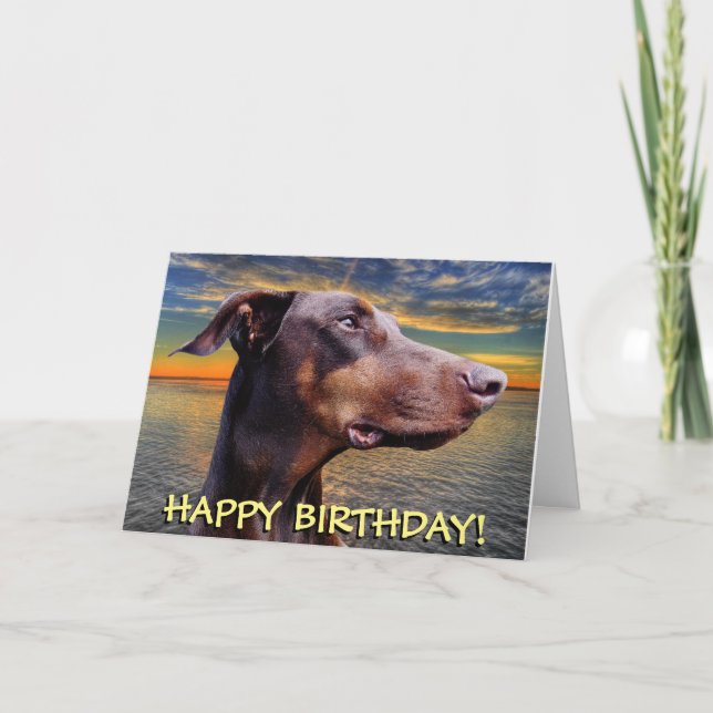Cute red doberman birthday card (Front)