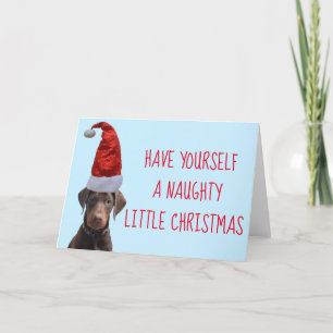 Cute red Doberman puppy Santa hat Christmas Large Thank You Card