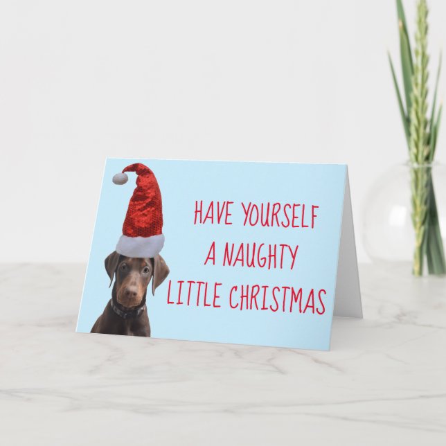 Cute red Doberman puppy Santa hat Christmas Large Thank You Card (Front)