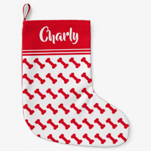 Cute Red Dog Bone Pattern - Personalised Small Christmas Stocking