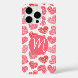 Cute Red Doodled Heart Valentine's Day Monogram iPhone 16 Pro Case