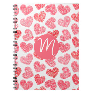 Cute Red Doodled Heart Valentine's Day Monogram Notebook