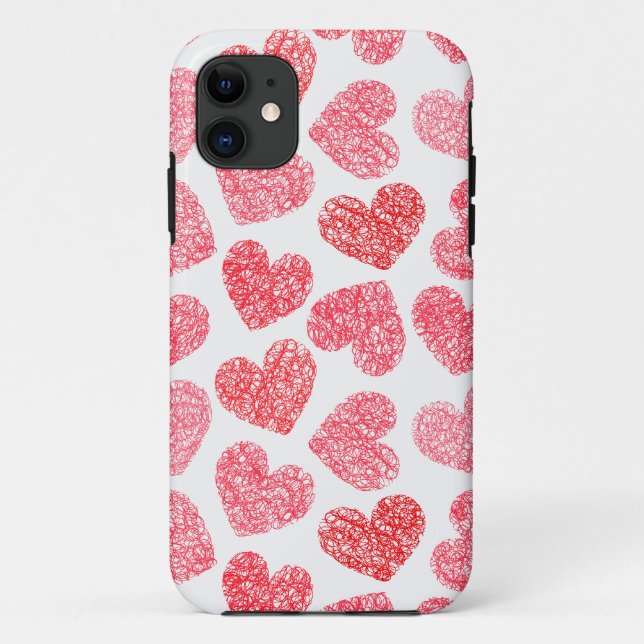 Cute Red Doodled Heart Valentine's Day Pattern Case-Mate iPhone Case (Back)