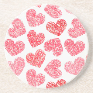 Cute Red Doodled Heart Valentine's Day Pattern Coaster