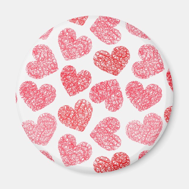 Cute Red Doodled Heart Valentine's Day Pattern Magnet (Front)