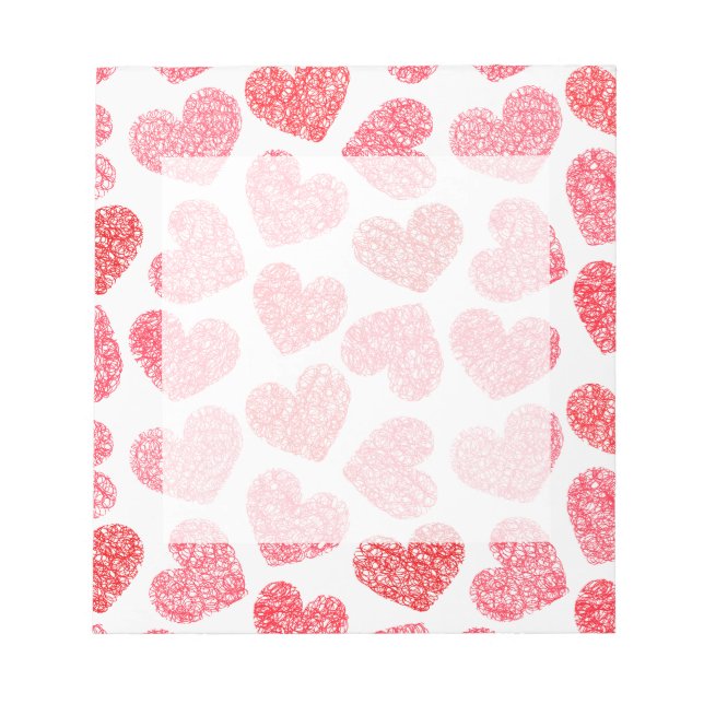 Cute Red Doodled Heart Valentine's Day Pattern Notepad (Front)