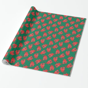 Cute Red Dragons on Dark Green Wrapping Paper