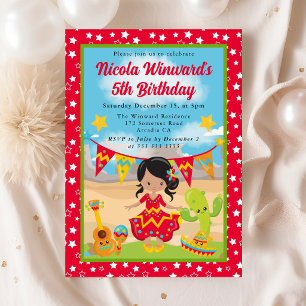 Cute Red Dress Girl Fiesta Kids Birthday  Invitation