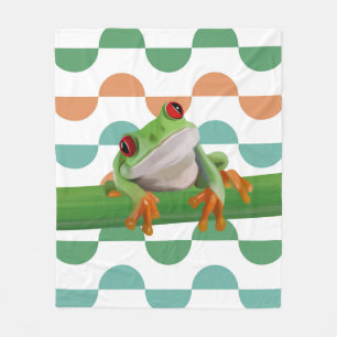 Cute Red Eyed Tree Frog Colourful Geometric Fleece Blanket