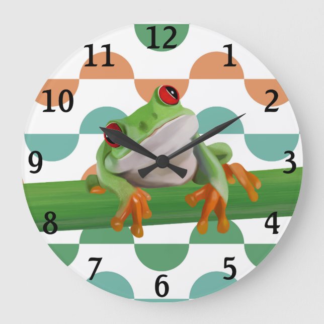 Cute Red Eyed Tree Frog Colourful Geometric Large Clock (Front)