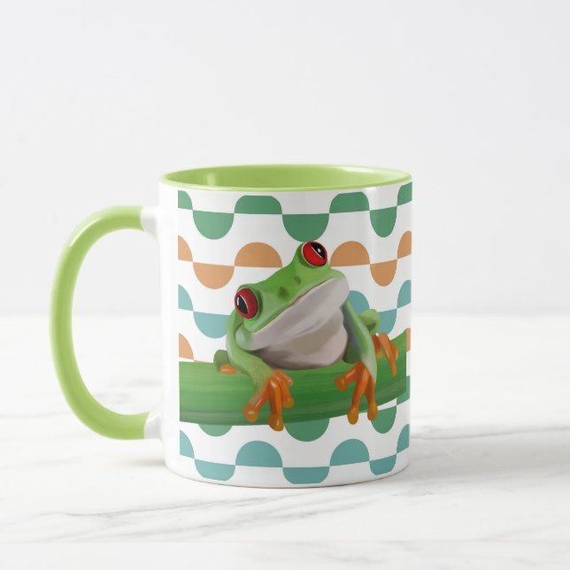 Cute Red Eyed Tree Frog Colourful Geometric Mug (Left)