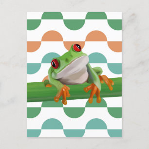 Cute Red Eyed Tree Frog Colourful Geometric Postcard