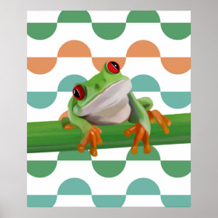 Cute Red Eyed Tree Frog Colourful Geometric Poster