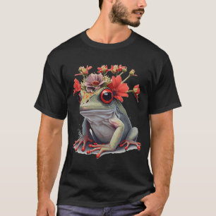 Cute Red Eyed Tree Frog Flower Crown Amphibian T-Shirt