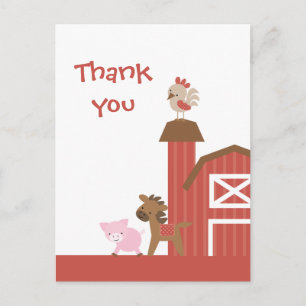 Cute red farm animals boy's thank you postcard