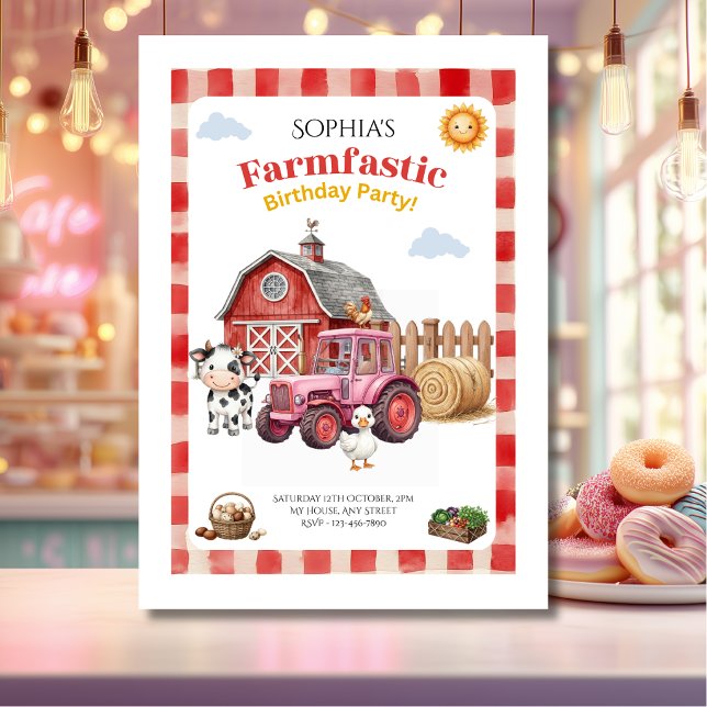Cute Red Farm Child's Birthday Invitation (Creator Uploaded)