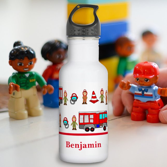 Cute Red Fire Engine & Fire Fighters 532 Ml Water Bottle (Creator Uploaded)