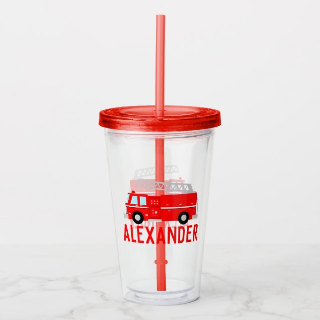 Cute Red Fire Truck Acrylic Tumbler (Front)