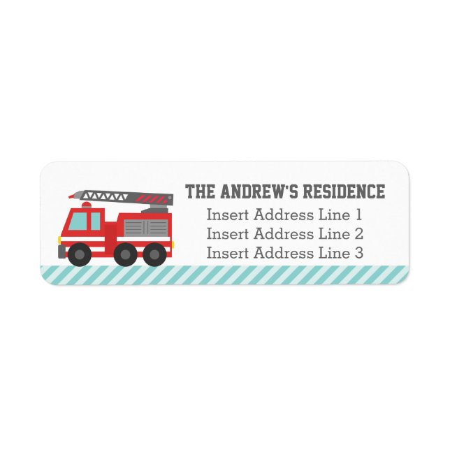 Cute Red Fire Truck Blue Stripes (Front)