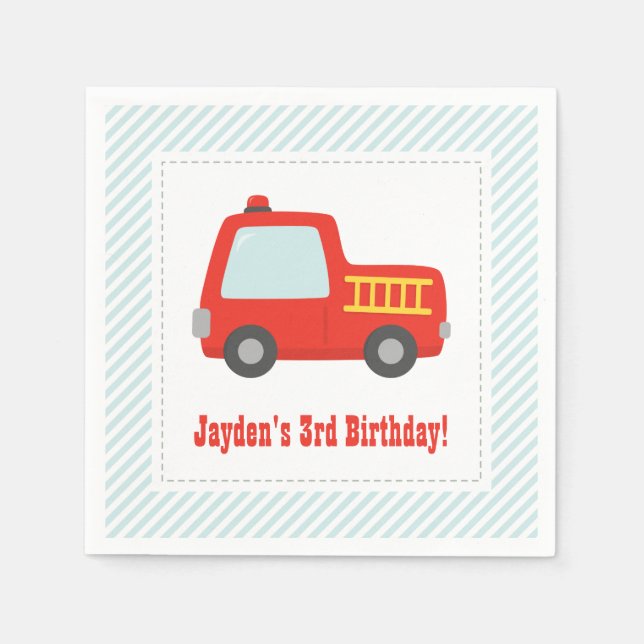 Cute Red Fire Truck Boys Birthday Party Supplies Napkin (Front)
