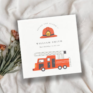 Cute Red Firetruck Engine Kids Any Age Birthday Napkin