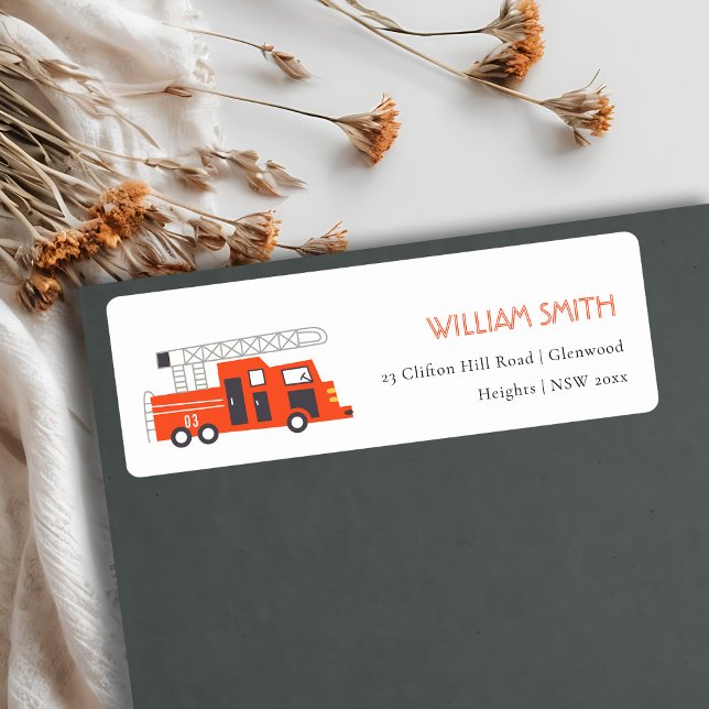 Cute Red Firetruck Engine Kids Birthday Address (Creator Uploaded)