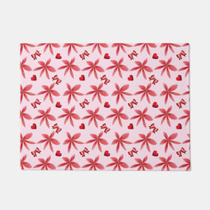 Cute Red Floral Heart Pattern Seamless Girly Doormat