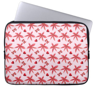 Cute Red Floral Heart Pattern Seamless Girly  Laptop Sleeve