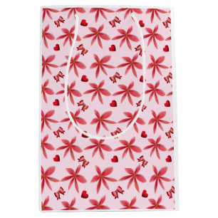 Cute Red Floral Heart Pattern Seamless Girly  Medium Gift Bag
