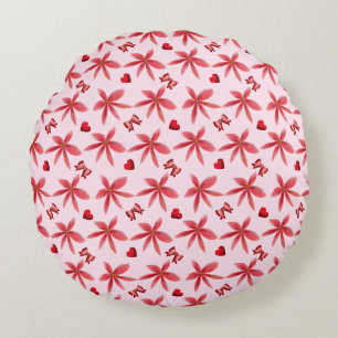 Cute Red Floral Heart Pattern Seamless Girly Round Cushion