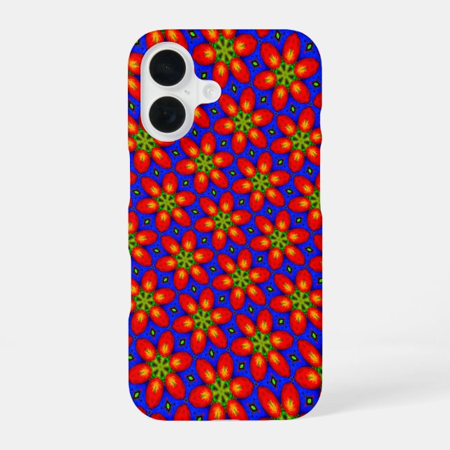 Cute Red Floral Pattern iPhone 16 Case (Back)