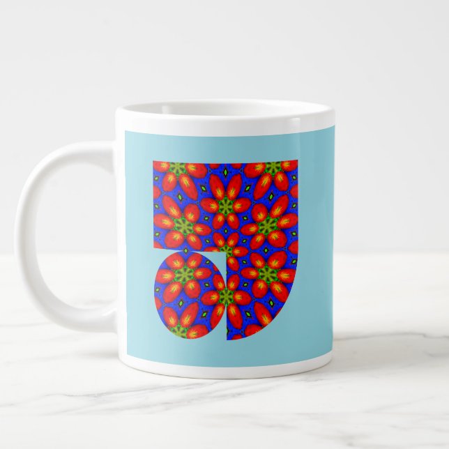 Cute Red Floral Pattern Large Coffee Mug (Left)