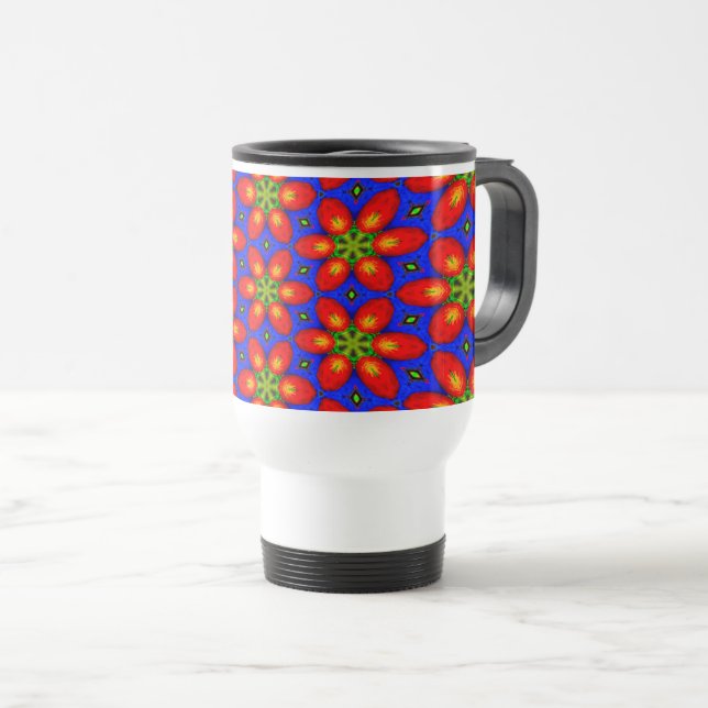 Cute Red Floral Pattern Travel Mug (Front Right)