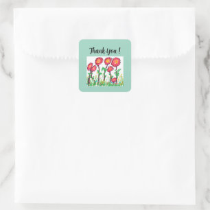 Cute Red Flowers Square Sticker
