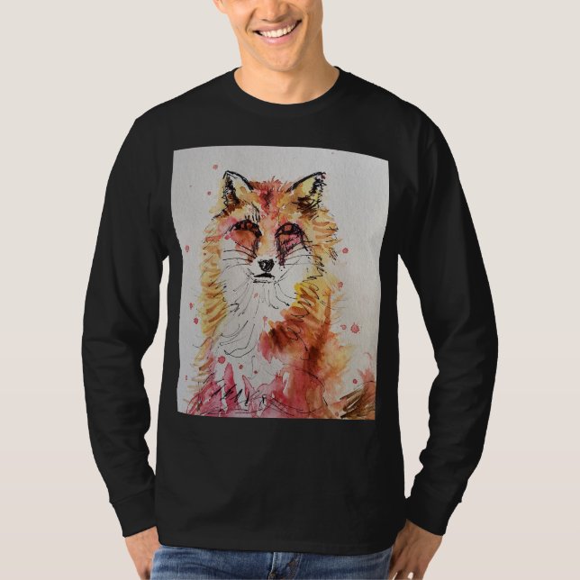 Cute Red Fox Animal Watercolor art Mens T-Shirt (Front)