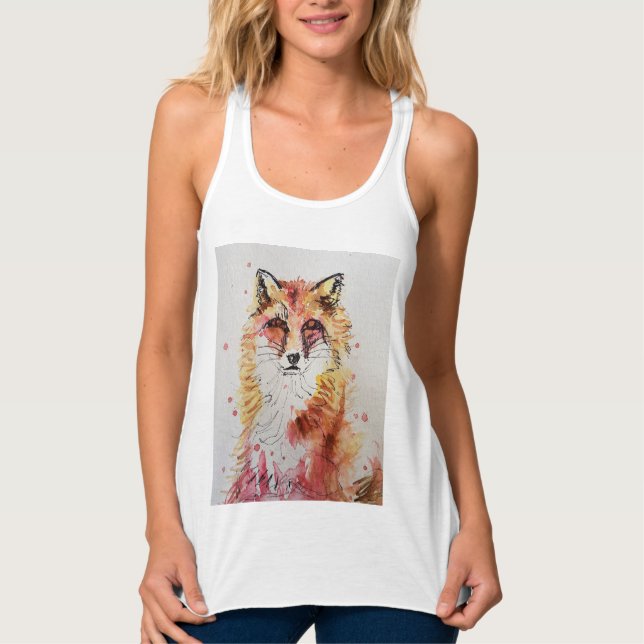 Cute Red Fox Animal Watercolor art Woodland Singlet (Front)