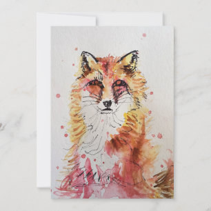 Cute Red Fox Art Watercolour Birthday Invitation