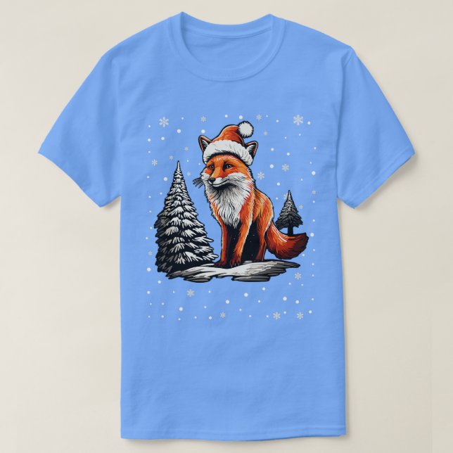 Cute Red Fox Christmas Santa Hat Xmas Pajama T-Shirt (Design Front)