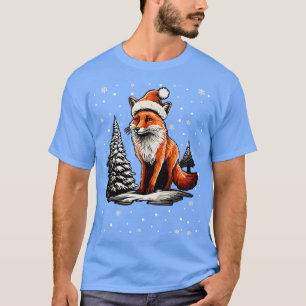 Cute Red Fox Christmas Santa Hat Xmas Pajama T-Shirt