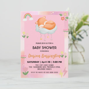 Cute red fox Flower balloon baby shower party Invitation