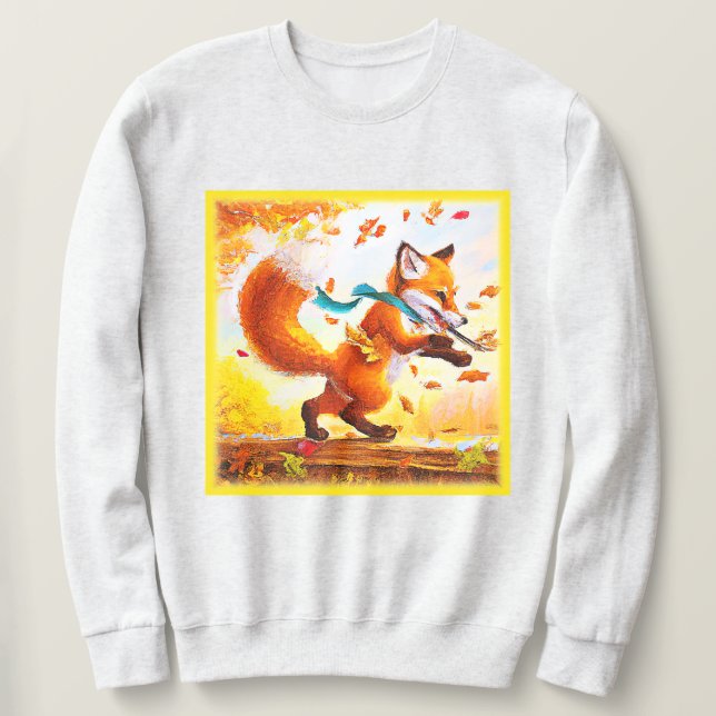 Cute Red Fox in Fall Season Painting. Buy Now Sweatshirt (Design Front)