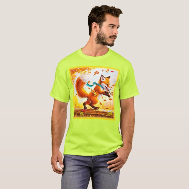 Cute Red Fox in Fall Season Painting. Buy Now T-Shirt (Front Full)