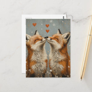 Cute Red Fox in Love Postcard