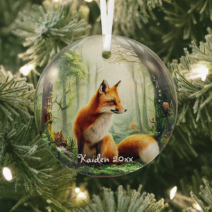 Cute Red Fox in Snowglobe Glass Tree Decoration